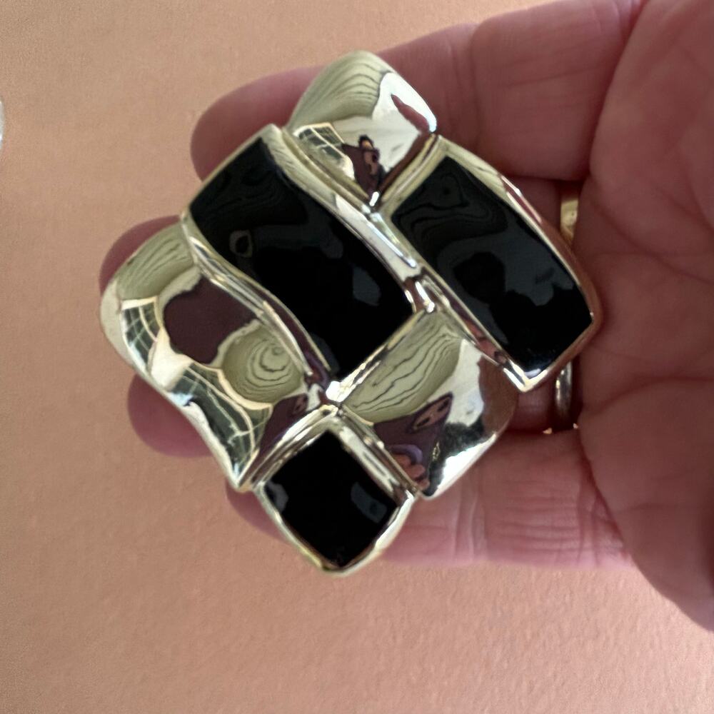 Vintage 80's Black & Gold Oversized Large Square Pierced Earrings. - Picture 4 of 6